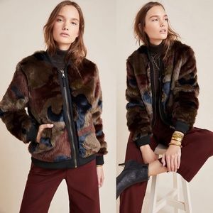 Anthropologie faux fur Camo bomber